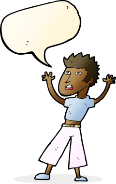 Bir insan tarafından çizilen konuşma baloncuğuyla panikleyen çizgi film adamı.