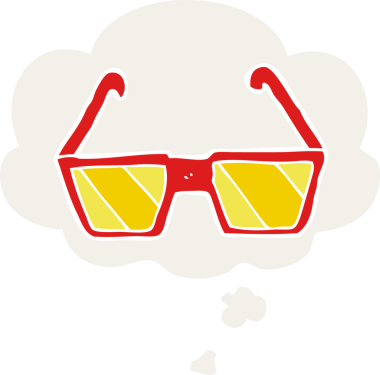 Düşünce baloncuklu çizgi film gözlükleri insan tarafından çizilmiş.