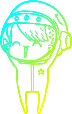 Bir insan tarafından çizilmiş mutlu bir uzay kızının soğuk çizgi çizimi.