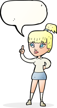 Bir insan tarafından çizilmiş konuşma baloncuğu fikri olan çekici bir kız.