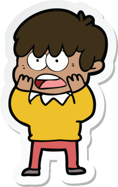 Bir insan tarafından çizilmiş endişeli bir çizgi film çocuğunun çıkartması.