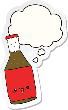 Düşünce baloncuklu bira şişesi insan tarafından çizilmiş bir çıkartma.