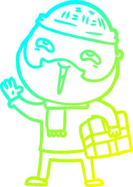 Bir insan tarafından çizilmiş, mutlu, sakallı, çizgi film karakteri.