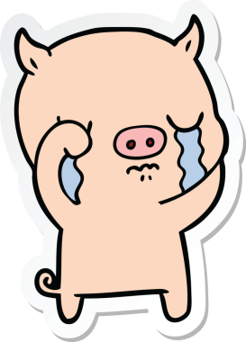 Bir insan tarafından çizilmiş, ağlayan bir domuzun çıkartması.