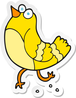 Bir insan tarafından çizilmiş çizgi film kuşunun çıkartması.