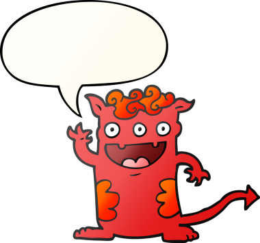 Cadı-Cadılar Bayramı canavarı, bir insan tarafından çizilmiş yumuşak bir gradyan tarzla konuşma baloncuğu.