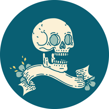 bir insan tarafından çizilmiş bir kafatası pankartıyla dövme biçimi simgesi