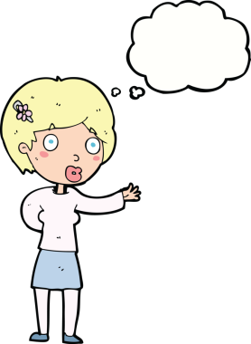 Bir insan tarafından çizilmiş düşünce balonlu bir kadın.