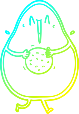 Bir insan tarafından çizilmiş mutlu bir avokado çizgi filminin soğuk gradyan çizimi.