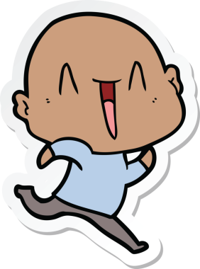 Bir insan tarafından çizilmiş mutlu, kel bir adamın çıkartması.