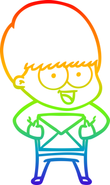 Gökkuşağı gradyan çizimi mutlu bir çizgi film çocuğu bir insan tarafından çizilmiş