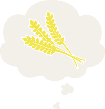 Düşünce baloncuğu olan buğday çizgi filmi insan tarafından çizilmiş.