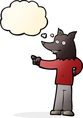 Bir insan tarafından çizilmiş düşünce balonuyla çizilmiş bir kurt adam.