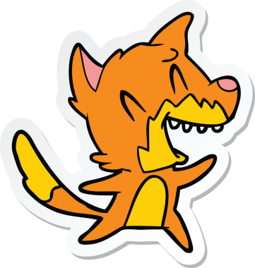 Bir insan tarafından çizilmiş gülen tilki çizgi filminin çıkartması.