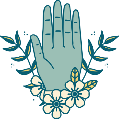 Bir insan tarafından çizilmiş el ve çiçeğin ikonik dövme şekli