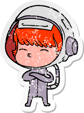 Bir insan tarafından çizilmiş garip bir astronotun sıkıntılı çıkartması.