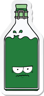 Bir insan tarafından çizilmiş eski bir şişenin çıkartması.