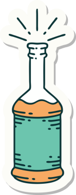 Bir insan tarafından çizilmiş dövme stili bira şişesi çıkartması.