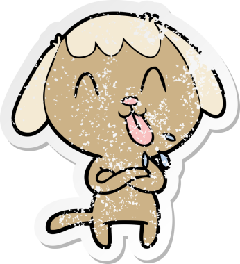 Bir insan tarafından çizilmiş şirin bir köpeğin sıkıntılı çıkartması.