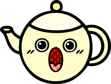 Bir insan tarafından çizilmiş çay demliğinin çizgi romanı.