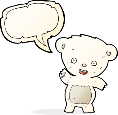 Bir insan tarafından çizilmiş konuşma baloncuğuyla kutup ayısını sallayan çizgi film.