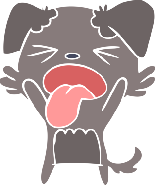 Düz renkli çizgi film. Bir insan tarafından çizilmiş iğrenç bir köpek.