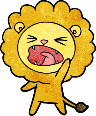 Bir insan tarafından çizilmiş çizgi film aslanı.