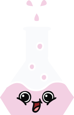 Bir insan tarafından çizilmiş bir bilim şişesinin düz renkli retro karikatürü