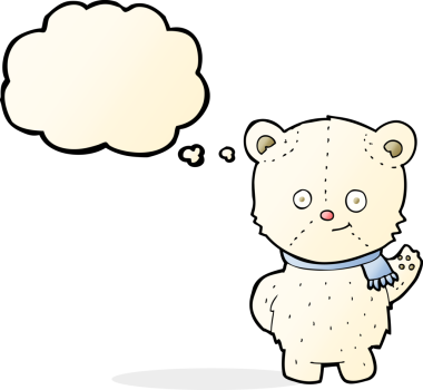 Bir insan tarafından çizilmiş düşünce baloncuğuyla sallanan şirin kutup ayısı.