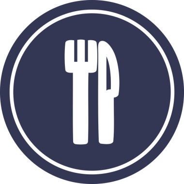 Bir insan tarafından çizilmiş bıçak ve çatal dairesel simgesi