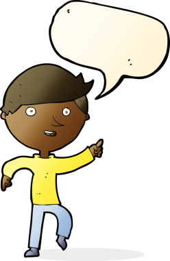 Bir insan tarafından çizilmiş bir konuşma balonuyla mutlu bir çizgi film.