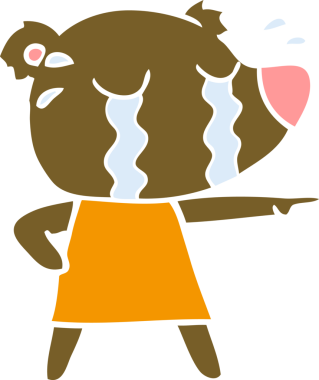 Düz renkli çizgi film ağlayan ayı insan tarafından çizilmiş.