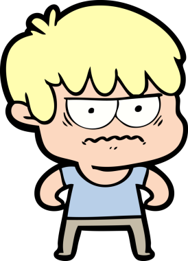 Bir insan tarafından çizilmiş sinirli çizgi film çocuğu.