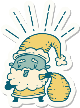 Bir insan tarafından çizilmiş çuvalı olan dövme stili Noel Baba karakteri.