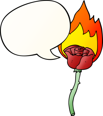 bir insan tarafından çizilmiş yumuşak eğimli konuşma baloncuğu ile alevli çizgi film gülü