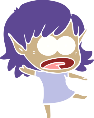 Düz renkli çizgi film bir insan tarafından çizilmiş elf kızı şok etti.