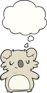 Bir insan tarafından çizilmiş düşünce baloncuklu çizgi film koalası