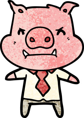 Bir insan tarafından çizilmiş kızgın çizgi film domuz patronu.