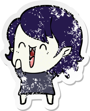 Bir insan tarafından çizilmiş mutlu vampir kız çizgi filminin kederli çıkartması.