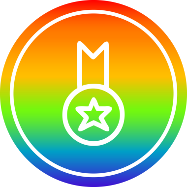 Bir insan tarafından çizilmiş gökkuşağı gradyanı ile madalya ödülü dairesel simgesi