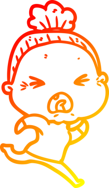 Bir insan tarafından çizilmiş kızgın yaşlı bir kadının sıcak çizgi çizimi.