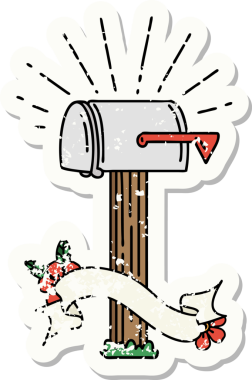 Bir insan tarafından çizilmiş eski dövme stili kapalı posta kutusu etiketi.