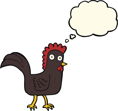 Bir insan tarafından çizilmiş düşünce balonlu çizgi film tavuğu.