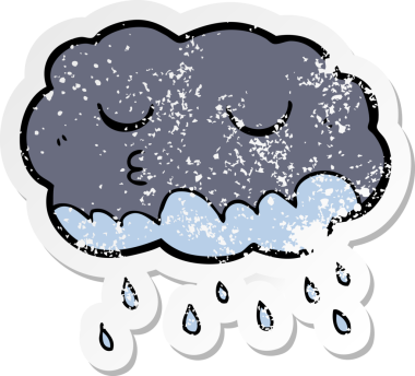 Bir insan tarafından çizilmiş karikatür yağmur bulutunun sıkıntılı etiketi
