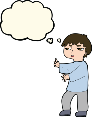 Bir insan tarafından çizilmiş düşünce balonuyla hareket eden bir karikatür adamı.