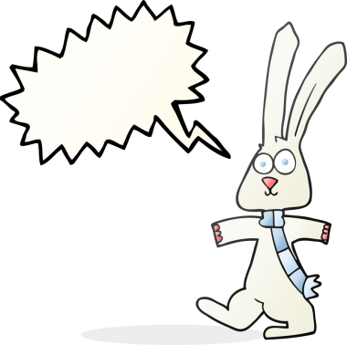 Bir insan tarafından çizilmiş serbest konuşma balonu çizgi film tavşanı.