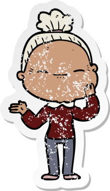 Bir insan tarafından çizilmiş barışçıl yaşlı bir kadının sıkıntılı çıkartması.