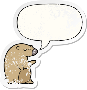 Konuşma baloncuğu olan çizgi film ayısı bir insan tarafından çizilmiş sıkıntılı eski bir çıkartma