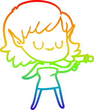 Gökkuşağı gradyan çizgisi mutlu çizgi film kızı bir insan tarafından çizilmiş.