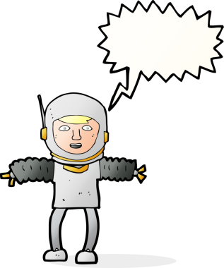 Bir insan tarafından çizilmiş konuşma balonu olan bir astronot.